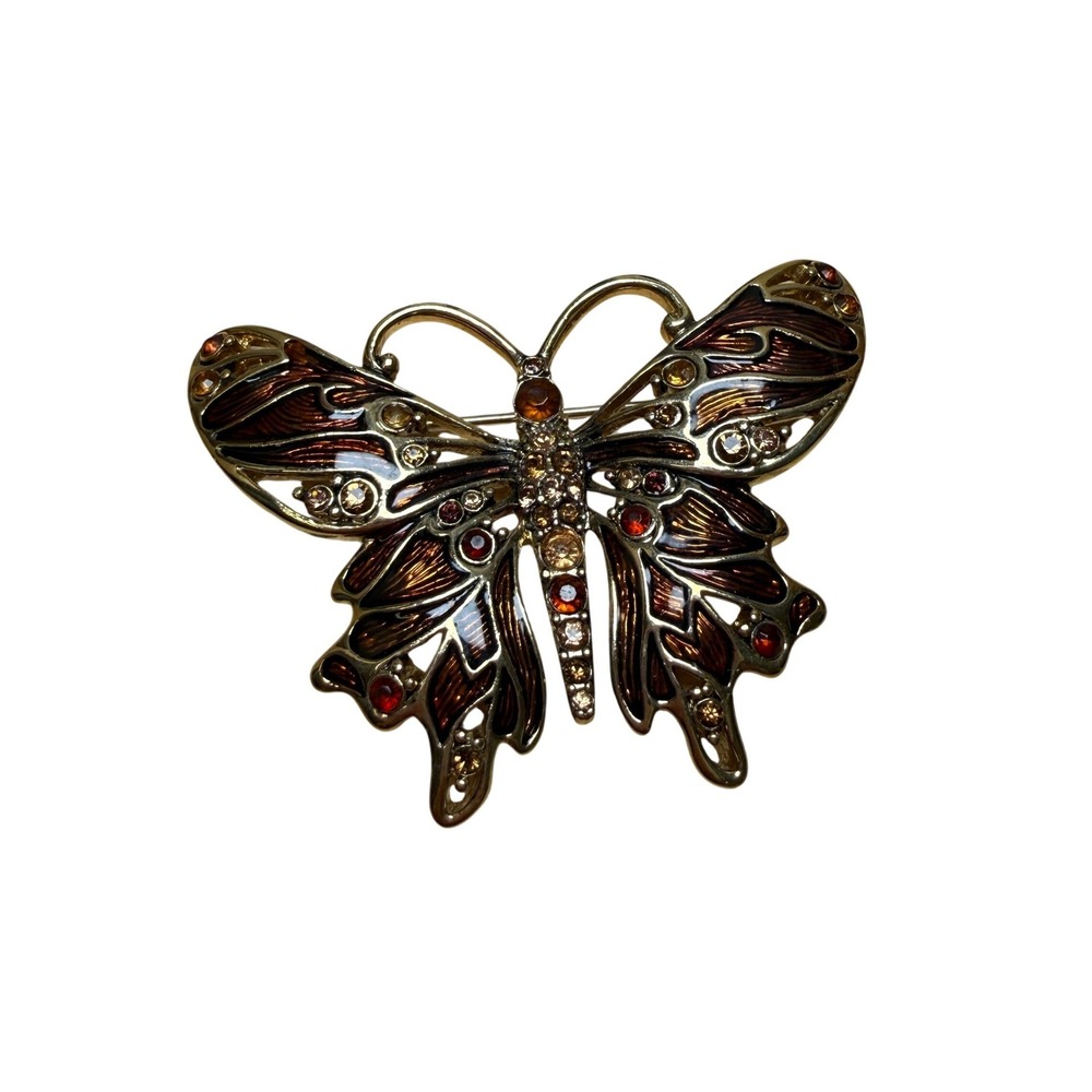 Vintage Whimsical Enamel Rhinestone Butterfly Brooch from Monet